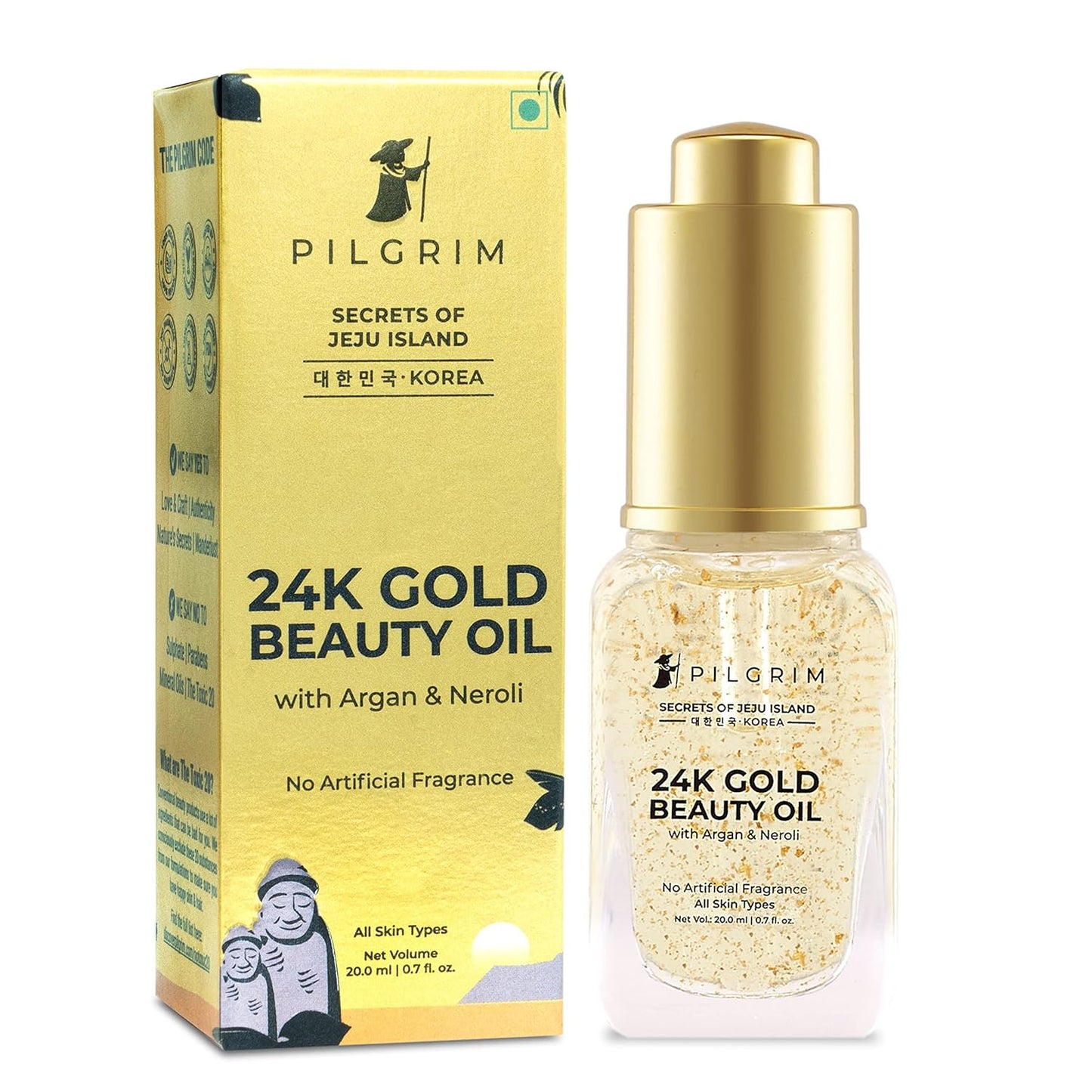 Pilgrim 24K Gold Beauty Oil for glowing skin, deep nourishing, anti aging, make up primer, 20 ml