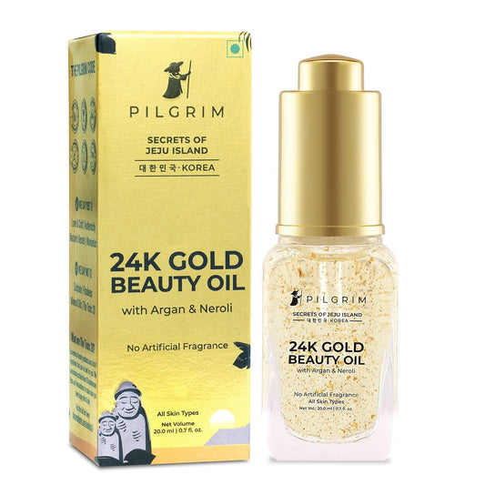 Pilgrim 24K Gold Beauty Oil for glowing skin, deep nourishing, anti aging, make up primer, 20 ml