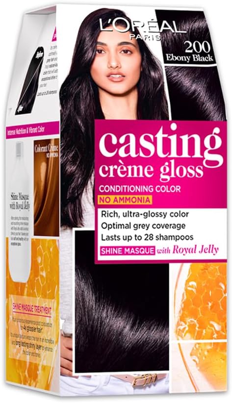 L’Oréal Paris Casting Creme Gloss Hair Color, Ebony Black 200, 87.5g+72ml