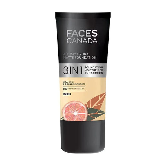 FACES CANADA All Day Hydra Matte Foundation | 3-in-1 Foundation + Moisturizer + SPF 30 | Absolute Ivory 012 | 30ml