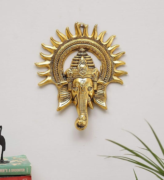 KridayKraft Metal Ganesha ji Statue,Ganpati Wall Hanging Sculpture Lord Ganesh Idol Lucky Feng Shui Wall Decor (Gold)