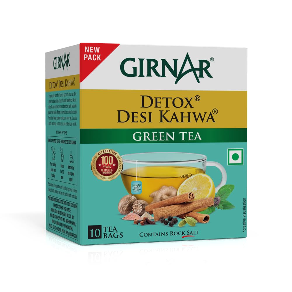 Girnar Food & Beverages Pvt. Ltd. Detox Green Tea (Desi Kahwa) (Pack of 10 Tea Bags,25 grams)