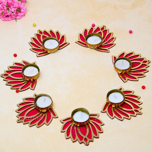 JH Gallery Handcrafted Lotus Tealight Candle Holder, Lotus Reusable Rangoli for Floor, Tealight Candle Holder, Home Decoration Item for Diwali, Lotus Diya for Pooja - Pack of 7