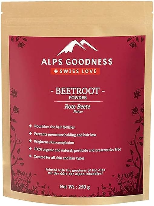 Alps Goodness Beetroot Powder for Skin & Hair, 250 g | 100% Natural Powder | Hydrates & Nourishes Hair & Skin | No Chemicals, No Preservatives, No Pesticides