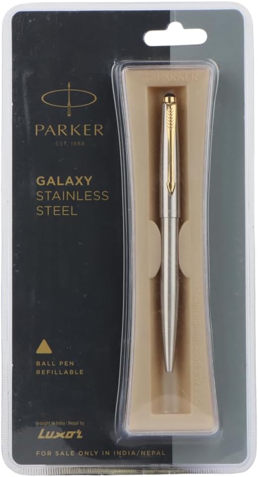 Parker Galaxy Stainless Steel Gold Trim Ball Pen