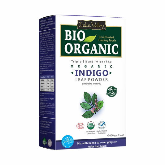 Indus Valley Bio-Organic 100% Herbal Indigo Powder for Natural Hair Color, Organic & Chemical-Free, Helps Protect Hair from Damage – 100g