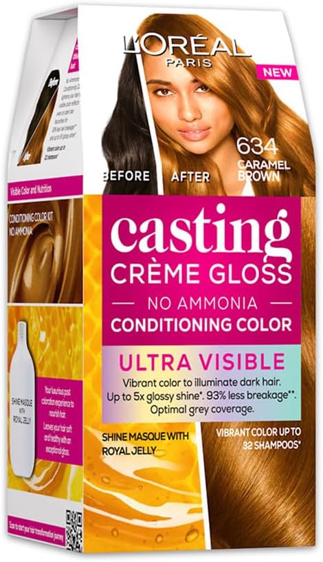 L'Oreal Paris Casting Creme Gloss Ultra Visible Hair Color, With No Ammonia, Caramel Brown 634, 100g + 60ml