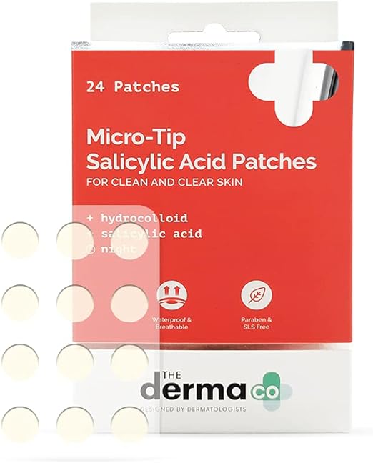 The Derma Co Micro-Tip Salicylic Acid Acne Pimple Patches with Hydrocolloid for Clean & Clear Skin - 24 Patches