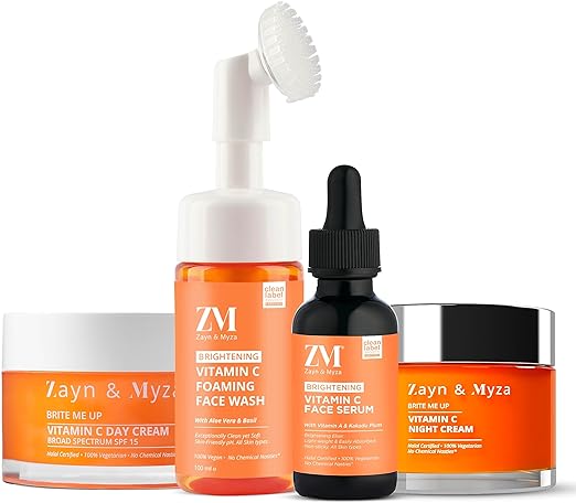 Zayn & Myza Vitamin C Brightening Skin Care Range, Face wash with Serum, Day Cream & Night Cream for Men & Women combo (Set of 4)