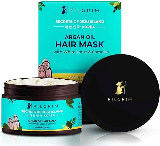 PILGRIM Korean Argan Oil Hair Mask For Dry & Frizzy Hair With White Lotus And Camellia | Hair Mask For Smoothening Hair, Deep Conditioning And Hair Fall Control | 200ml