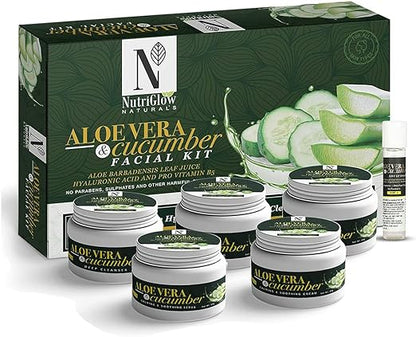 NUTRIGLOW Natural's Aloe Vera & Cucumber Facial Kit for Radiant Skin, Replenish Moisture, Cleanse Pores, Calms Skin, Anti Aging (8.8 Oz + 0.3 Fl Oz)