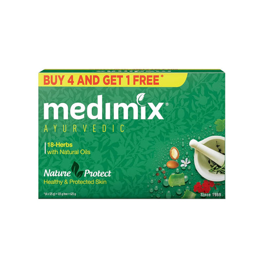 Medimix Ayurvedic Classic 18 Herbs Bathing Soap 125g (Buy 4 Get 1 EXTRA Combo Pack) | Natural Oils For Healthy & Protected Skin | Shop Herbal | Natural | Paraben-free & Sulphate-free | 100% Vegan