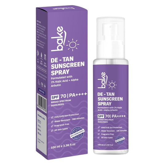 BAKE Spf 70 Sunscreen Spray Pa++++|Waterproof - 180 Minutes|With 2% Kojic Acid & Alpha Arbutin,Sweat Resistant 100Ml