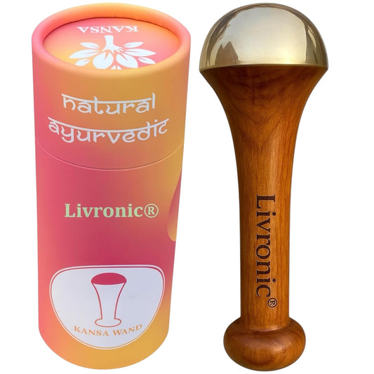 Livronic Kansa Wand Massager with Teak Wooden Handle, 4.5 cm Bronze Cup
