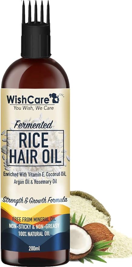 Wishcare® Fermented Rice Hair Oil - With Deep Root Applicator- Increases Strength & Promotes Growth 200ml  No Mineral Oil, Silicones Synthetic Fragrance, Multi