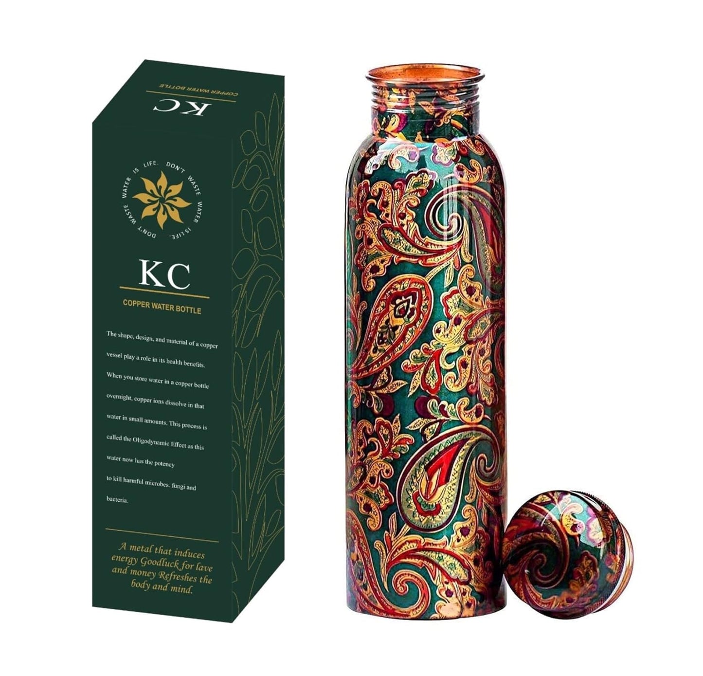 KC Pure Copper Designer Water Bottle with Leak Proof Protection, Ayurveda and Yoga Health Benefits, 1000 ml
