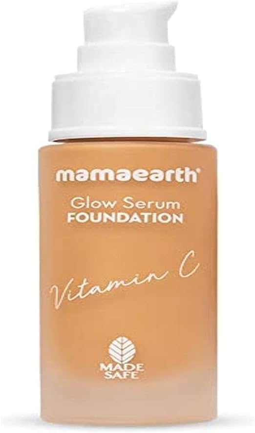 Mamaearth Glow Serum Foundation Lotion with Vitamin C & Turmeric for 12-Hour Long Stay- 07 Toffee Glow - 30 ml Dewy Finish