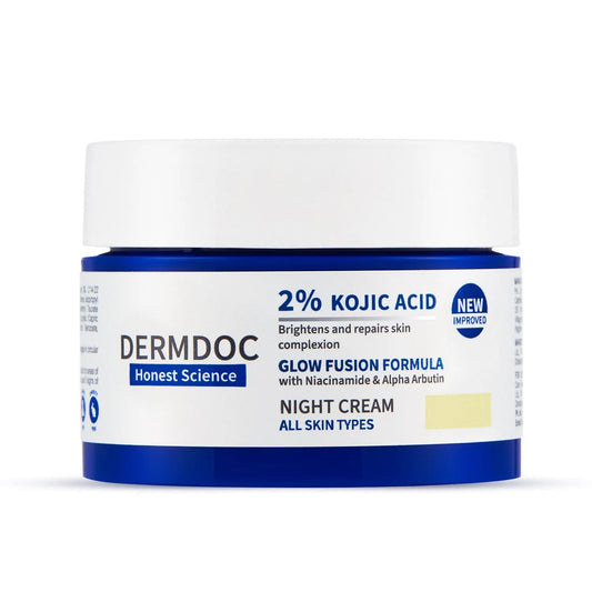 DERMDOC 2% Kojic Acid Glow Fusion Formula Night Cream with Niacinamide & Alpha Arbutin for Skin Brightening | Face Cream I Night Cream I I Glowing Skin 15g