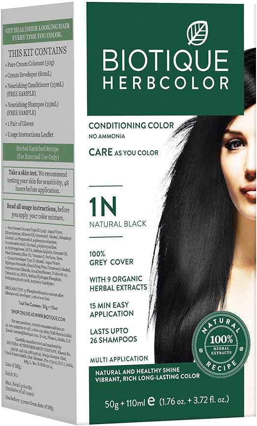 Biotique Bio Herbcolor 1N Natural Black, 50g + 110ml