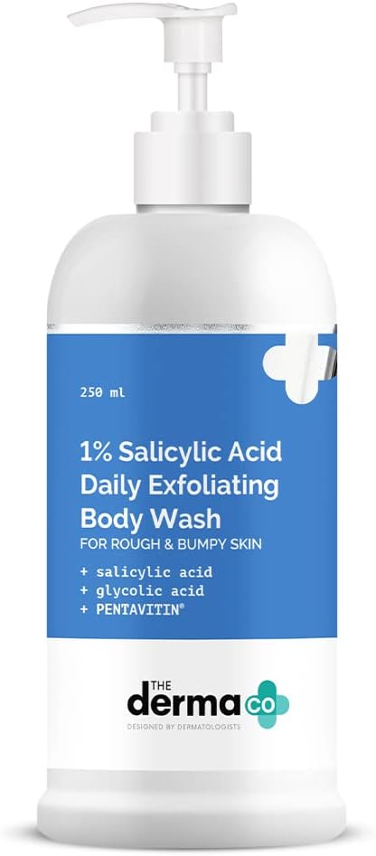 The Derma Co 1% Salicylic Acid Daily Exfoliating Body Wash To Prevent Body ACNE & Cleanse Skin, with Salicylic Acid, Glycolic Acid & Pentavitin - 250 ml