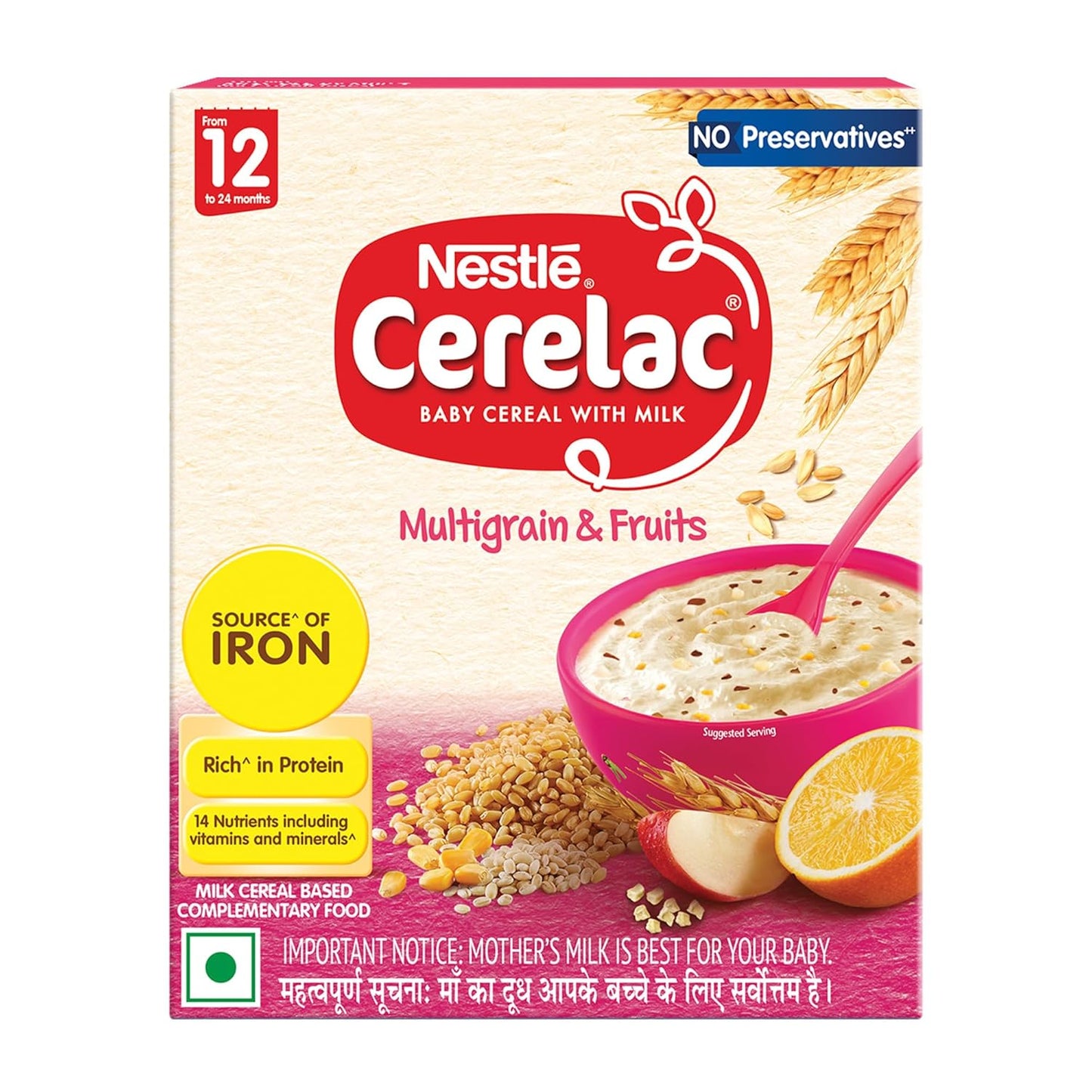 Nestle Cerelac Baby Food Cereal, Multigrain & Fruits for 12 to 24 Months Baby, Source of Iron & Protein for Babies, 300 gm