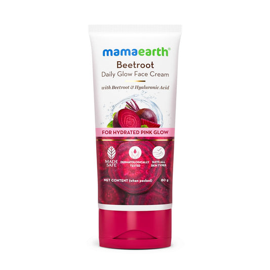 Mamaearth Beetroot Daily Glow Face Cream With Beetroot & Hyaluronic Acid - 80g|Gives Hydrated Pink Glow |Gives Instant Brightening Effect |Lightweight & Non-Greasy