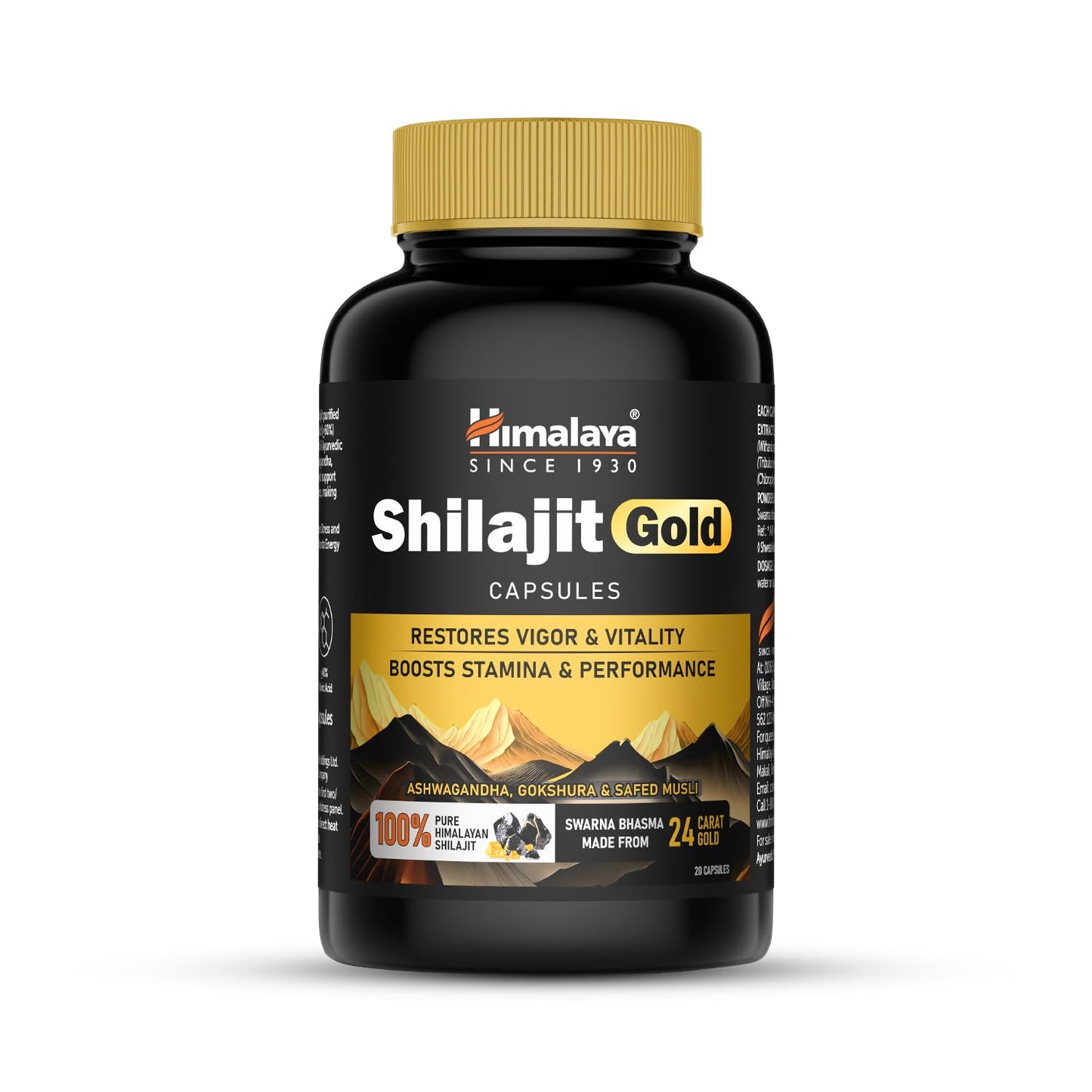 Himalaya Shilajit Gold Capsules. 100% Pure Himalayan Shilajit + 24 Carat Gold, 20 Capsules