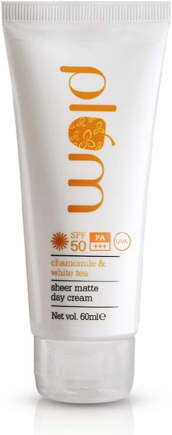 Plum Sunscreen SPF 50 Face Matte Day Cream Chamomile & White Tea Sheer Matte PA+++ Sunscreen For Normal, Combination Skin 100% Vegan Cruelty free 60ml