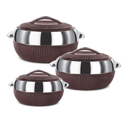 Milton Fiesta Insulated Casserole (Brown, Set Of 3, Inner Stainless Steel), 450 ml