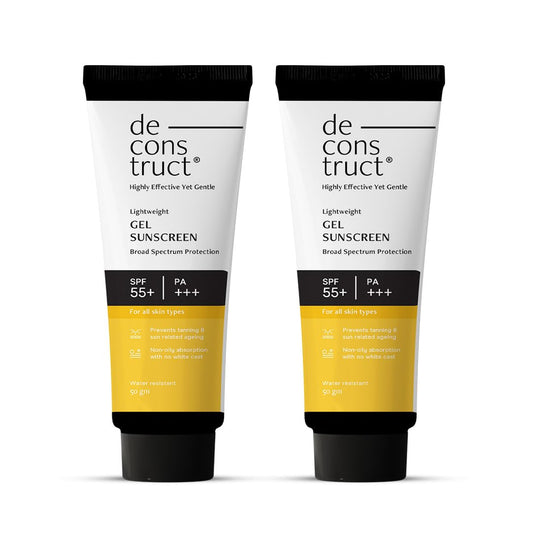 Deconstruct Face Gel Sunscreen SPF 50 + and PA+++ | Gel based sunscreen for oily, combination, acne prone & normal skin| Broad spectrum sunscreen, No White Cast, Lightweight - 50g each, pack of 2