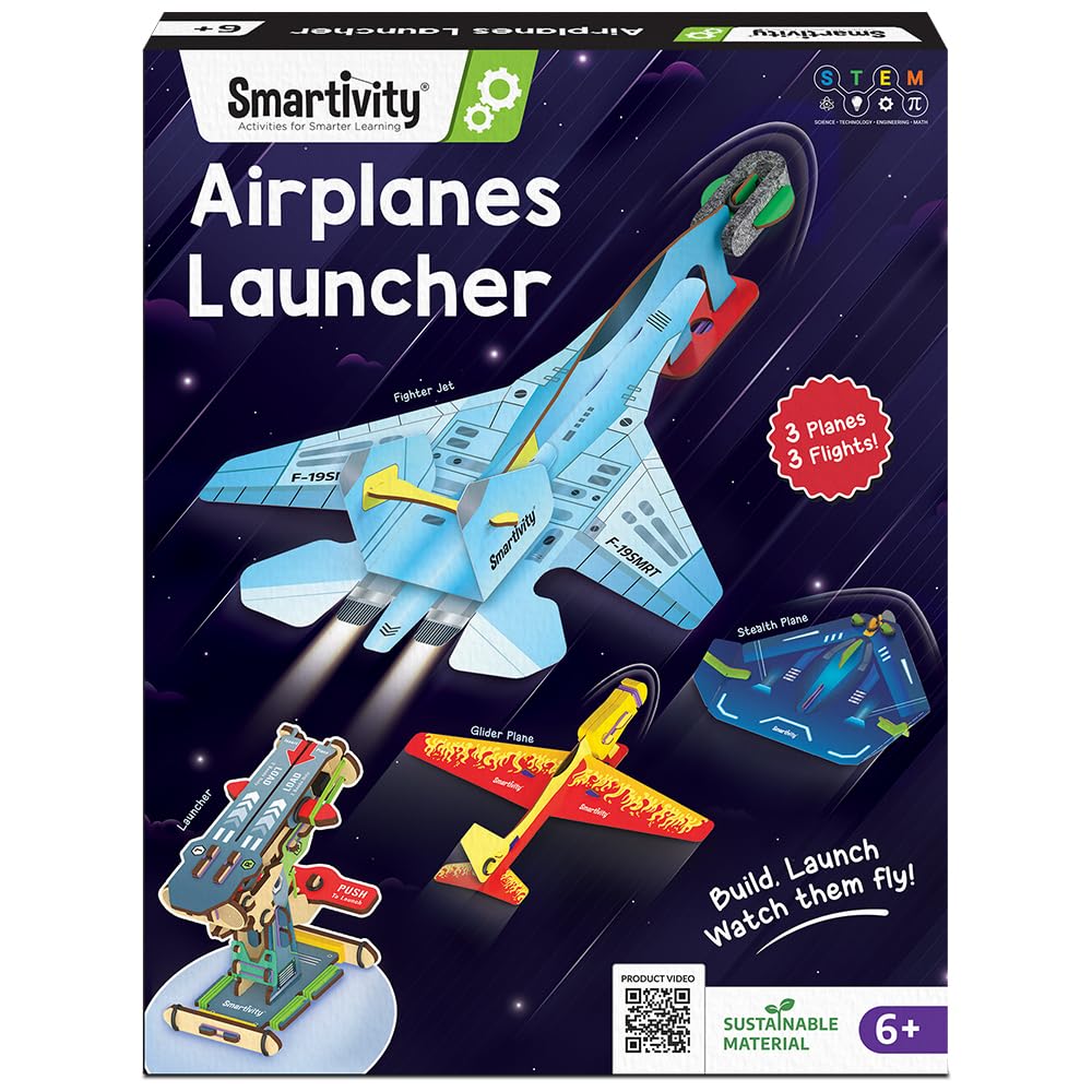 Smartivity 3in1 Airplanes Launcher Toy for Kids 6-12 | Build & Launch 3 Planes – Fighter Jet, Glider, Stealth