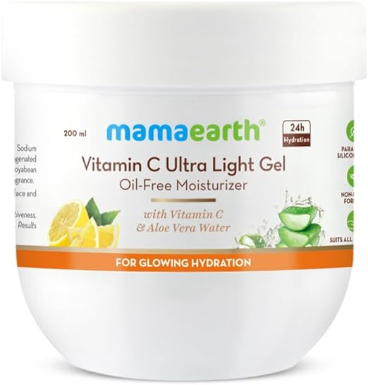 MAMAEARTH Ultra Light Gel Oil-Free Moisturizer For Face with Vitamin C & Aloe Vera Water for Glowing Hydration - 200 ml