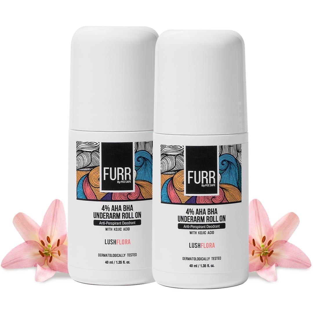 FURR 4% AHA BHA Underarm Roll On with Kojic Acid | Lush Flora Fragrance, 40 ml Pack of 2