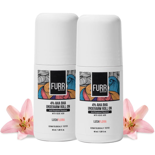 FURR 4% AHA BHA Underarm Roll On with Kojic Acid | Lush Flora Fragrance, 40 ml Pack of 2