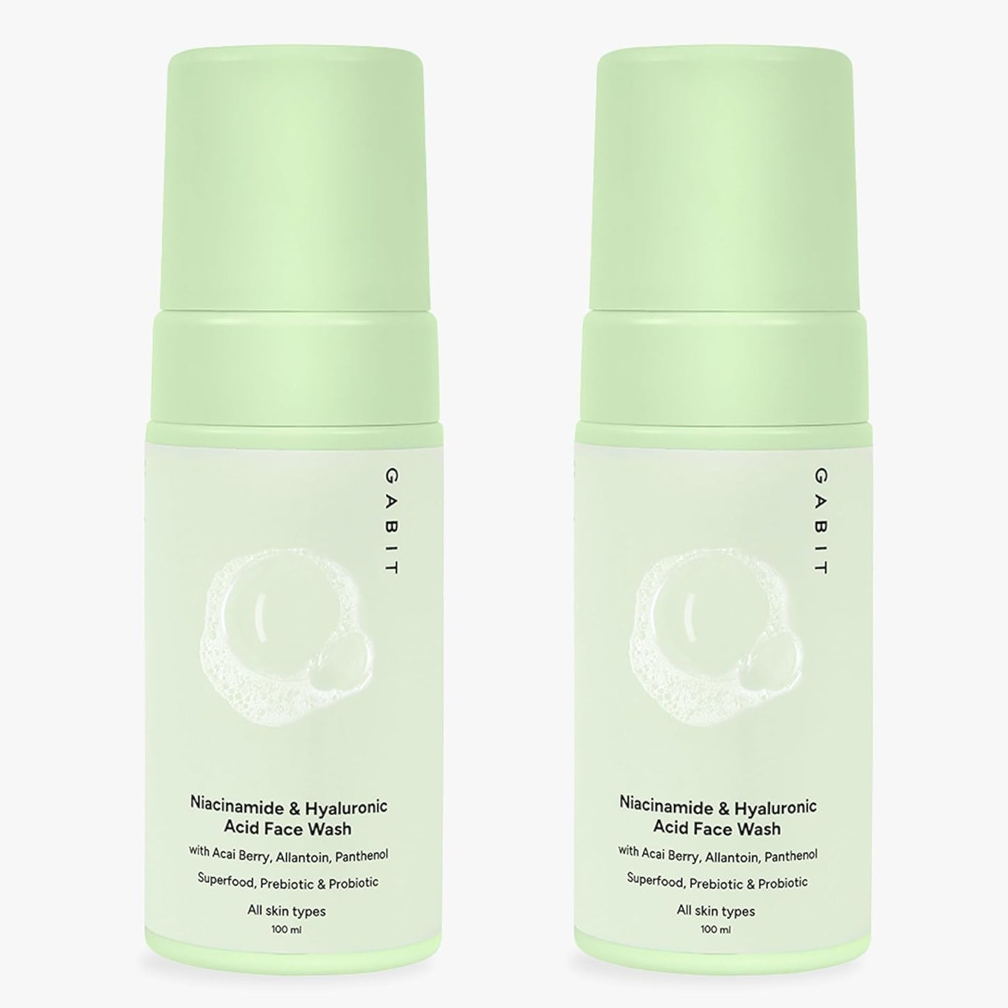 Gabit Niacinamide & Hyaluronic Acid Foaming Face Wash, 100 ml ,Pack of 2