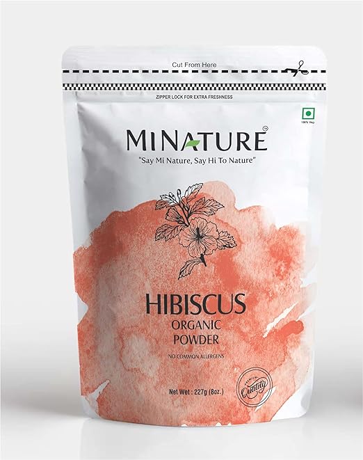 Mi Nature Hibiscus Powder Natural And Organic For Hair, Skin And Women's Health / (227g / (1/2 Lb) / 8 Ounces) - Resealable Zip Lock Pouch