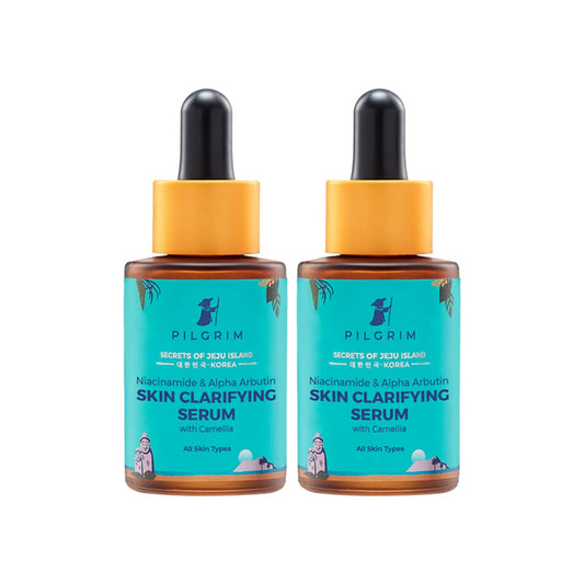 PILGRIM Korean Niacinamide 5% + Alpha Arbutin 1% Skin Clarifying Serum for acne & acne marks | All Skin Types | For Men & Women | Korean Skin Care | Vegan & Cruelty-free | 30ml + 30ml (PACK OF 2)
