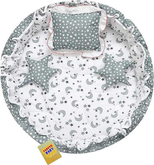 Infantbond Baby Super Soft Reversible Nest | Bed | Bedding Set(0-6 Months) (Star & Moon Grey, Baby Size)