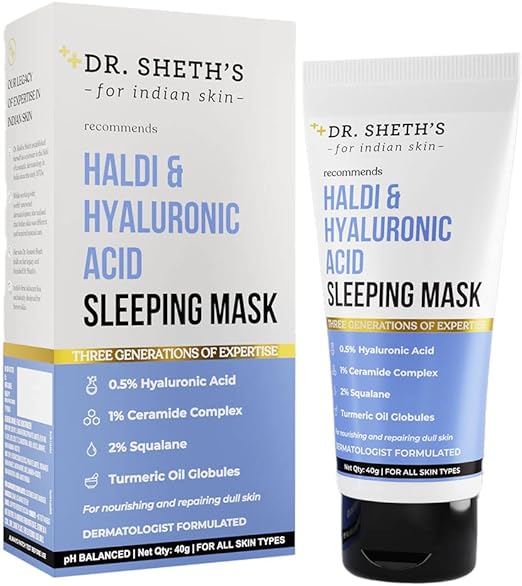 Dr. Sheth's Haldi And Hyaluronic Acid Sleeping Mask Cream With Ceramides & Vitamin E For Even Tone, Acne, Dullness & Hydration, 30g