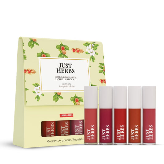Just Herbs Herb Enriched Matte Liquid Lipstick, Set of 5, Deeps and Reds