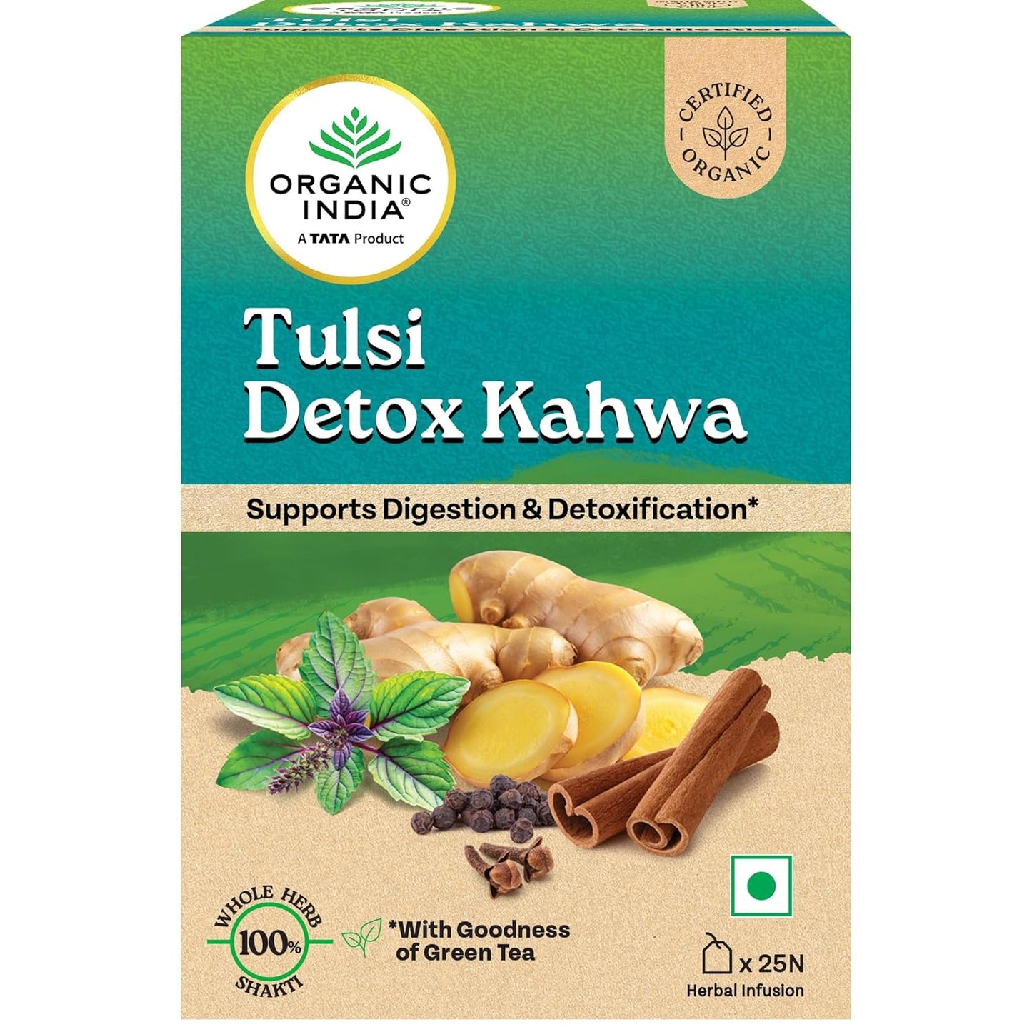ORGANIC INDIA Tulsi Detox Kahwa 25 IB || Cleanse & Cold Relief , Pack of 2