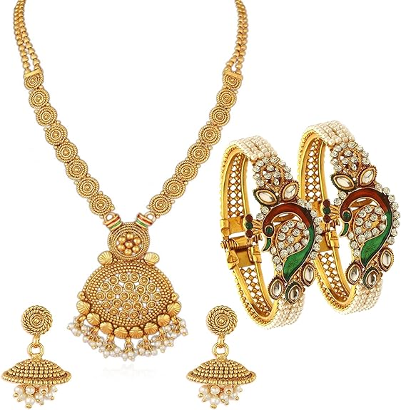 Sukkhi Peacock Gold Plated Necklace Set & Kada Combo For Women