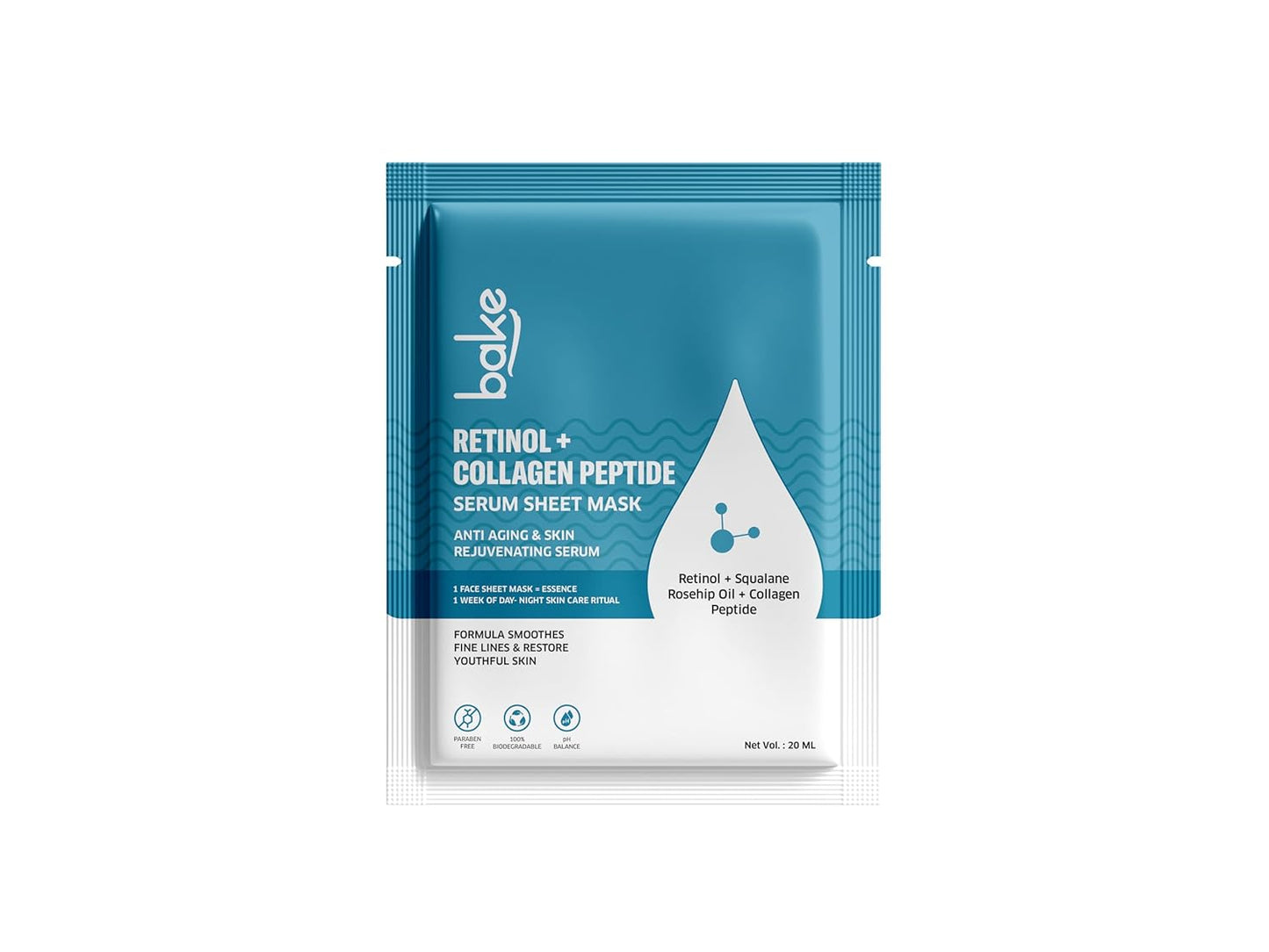 Bake 1% Retinol + Collagen Peptide Sheet Mask, 20 gm