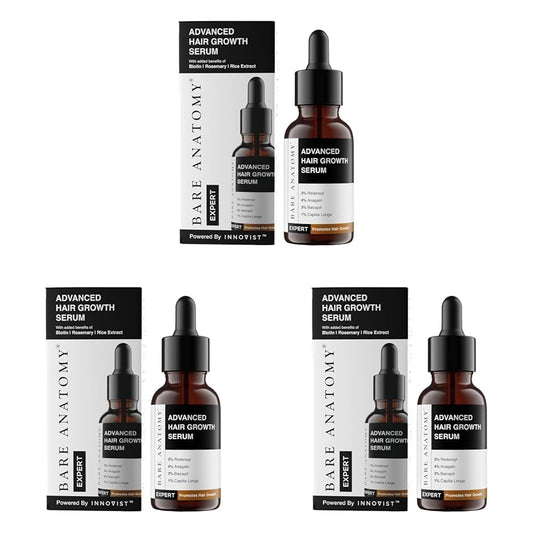 Bare Anatomy Advanced Hair Growth Serum | 3% Redensyl + 4% Anagain + 3% Baicapil + 1% Capilia Longa, Rosemary, Biotin & Rice Extract | Hair growth & Hair fall control serum for Women & Men | 30mL (Pack of 3)