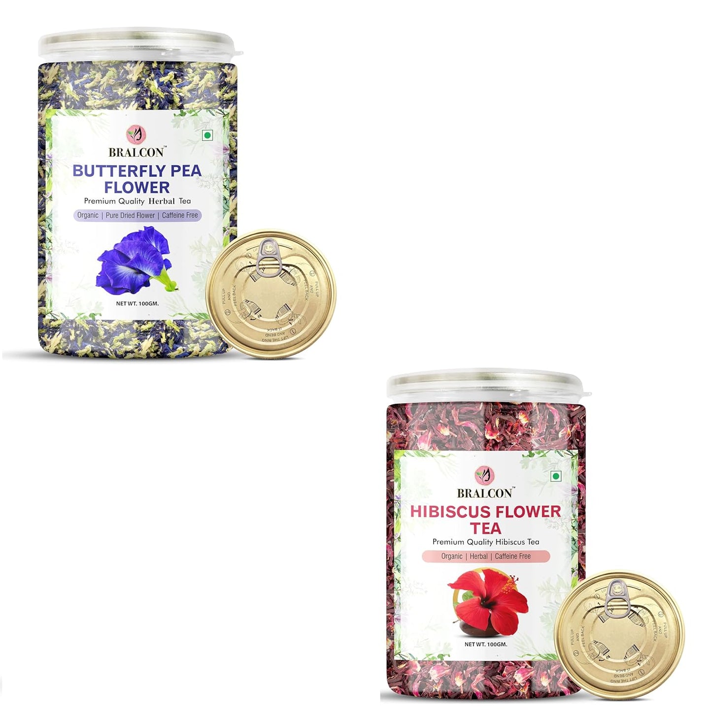 Bralcon Hibiscus Flower and Butterfly Pea Flower Tea - 100 gm (50 gm x 2 Pack)
