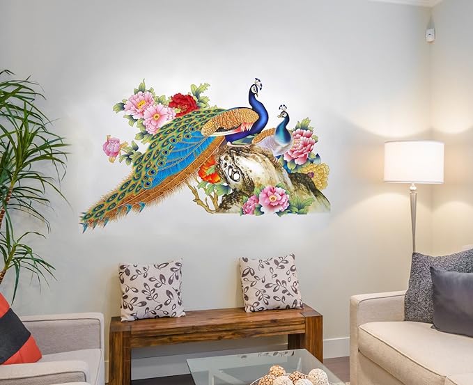 Decals Design ''Peacock Birds Nature'' PVC Vinyl Wall Sticker (Multicolour,60 x 90cm)