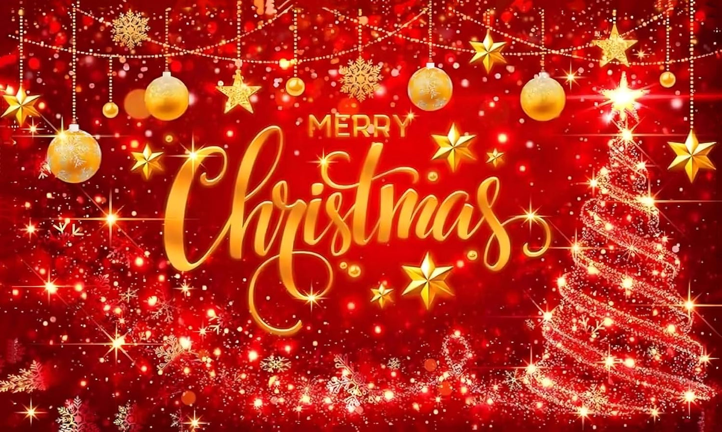 Red Merry Christmas Backdrop Glitter Bokeh Sparkle Snowflake Banner Size 5Feet Height & 8Feet Widt