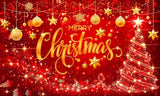 Red Merry Christmas Backdrop Glitter Bokeh Sparkle Snowflake Banner Size 5Feet Height & 8Feet Widt