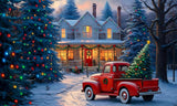 Vintage Red Truck with Christmas Tree and Gifts Festive Holiday Winter Wonderland Scene Photoshoots Size 5 Feet Height & 8 Feet Width