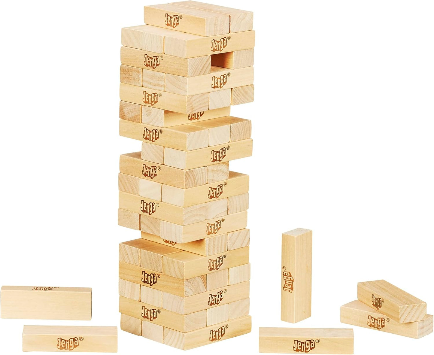 Hasbro Gaming - Classic Jenga Game, Genuine Hardwood Blocks, Jenga Stacking Tower Party Game For Family And Kids Ages 6+, Birthday Gift & Gift For All Ocasions